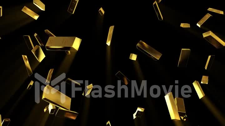 Falling gold bars in slow motion