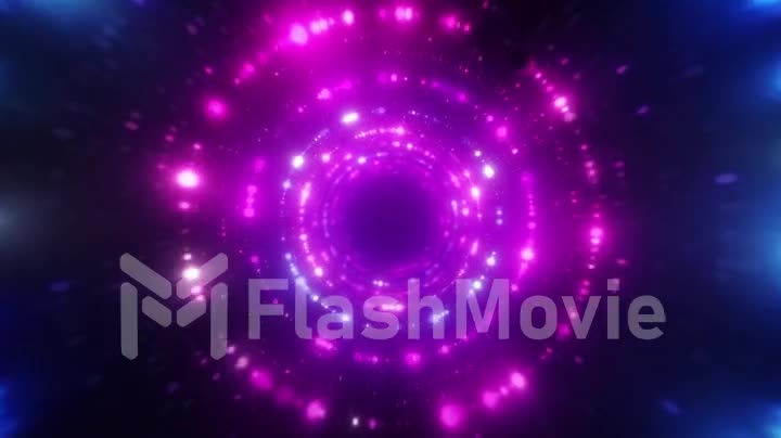 Bright abstract wavy motion background. Neon ultraviolet lamps. Glowing points of the spiral tunnel. Bright bright points. laser light. Modern pink and blue color spectrum. Seamless loop 3d animation