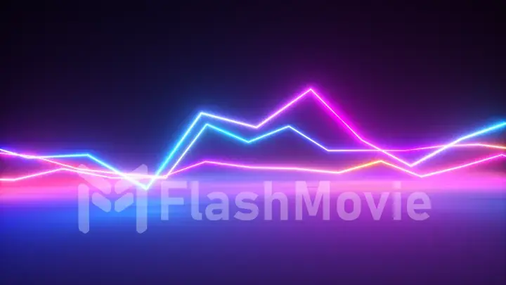 Bright colorful glowing neon lines. Abstract musical equalizer background, graph, diagram, drawing, curve, chart. Modern ultraviolet blue purple color cpectrum.3d illustration