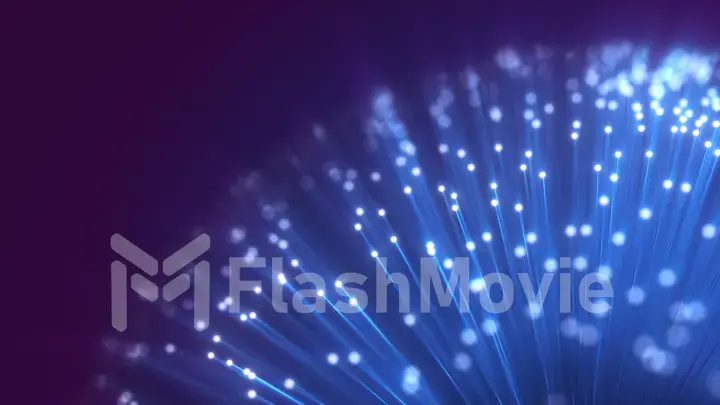 Rotating and luminous spherical model with fiber optic data cable. 3d illustration