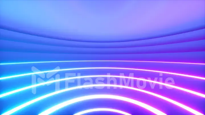 A spherical room with bright neon lighting with an offset effect. Business background. 3d illustration