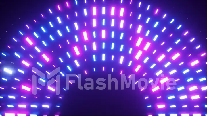 Glowing semicircle on a black background. Blue neon color. 3d illustration