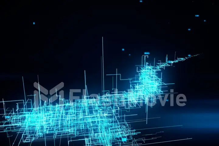 Beautiful 3d illustration of the Global Digital Network Growing with Numbers Flying. Business Concept.