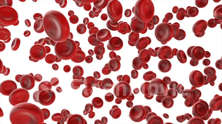 View under the microscope, blood-red blood cells isolated on white background, 3d illustration.