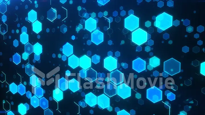 Abstract technological background with blue luminous hexagons.