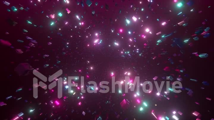 Abstract three-dimensional space. Different cubes in move in space. Moving background. Seamless Loop 4K animation