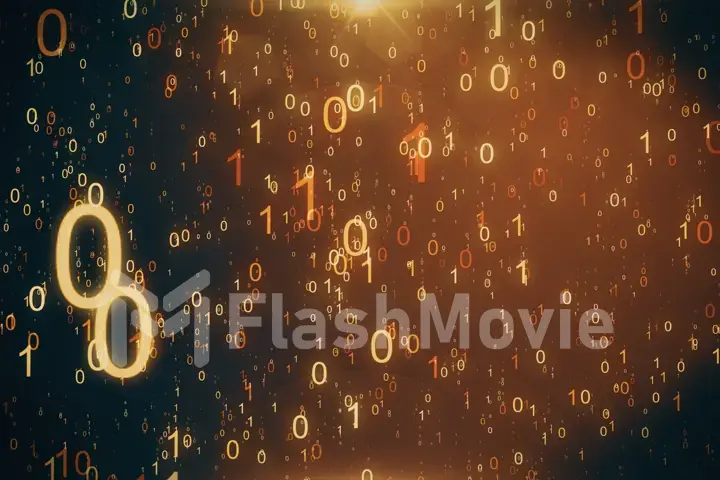 Animated background featuring a particle rain of binary numbers falling simulating the matrix effect. 3d illustration