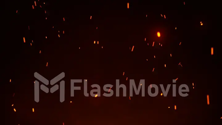 Firestorm texture. Bokeh lights on black background, shot of flying fire sparks in the air