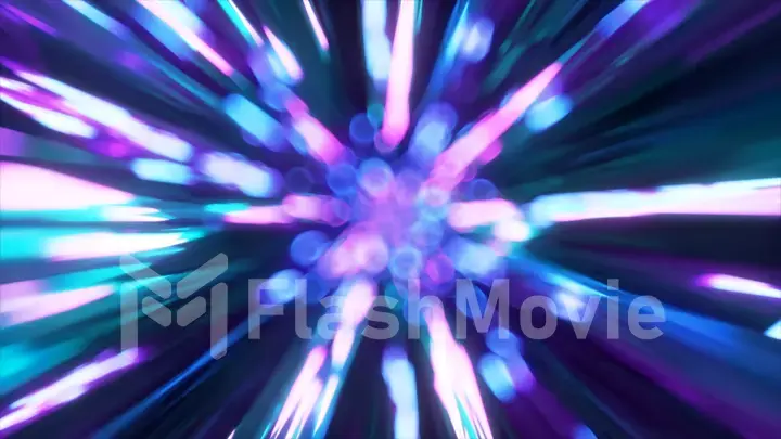 Neon glowing rays of hyperspace. Sci-fi digital footage electric move of dynamic streaks in dark backdrop.