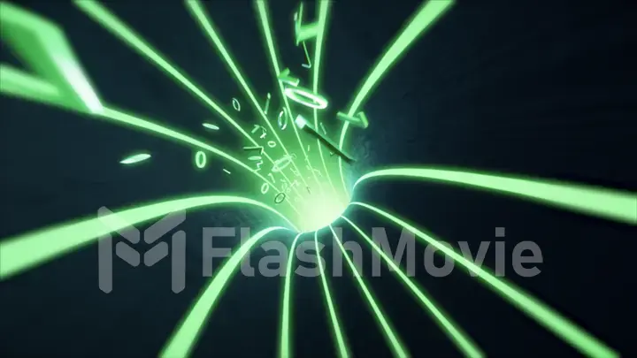 Binary code flies in the wire internet cables 3d illustration