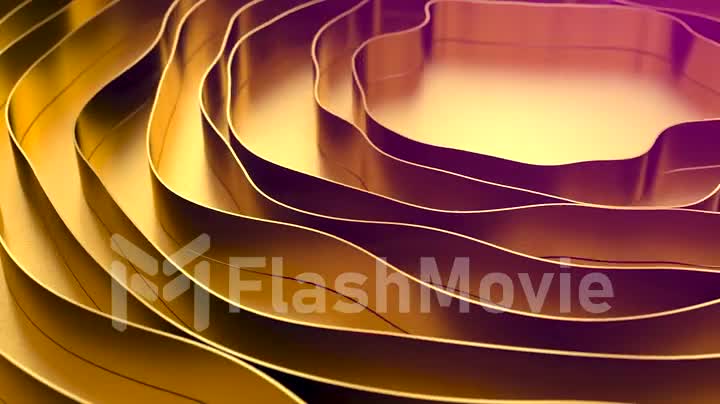 Gold wave background. Gold stripes on a gold surface. Organic gold texture. 3d animation