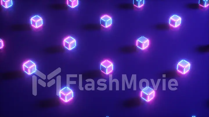 Abstract neon 3d illustration of geometric shapes. Computer generated. Modern colorful laser lighting background, motion design
