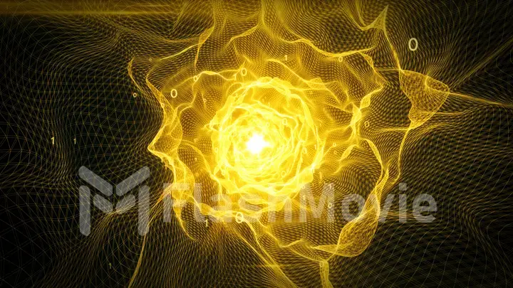 Abstract technological digital virtual tunnel for data transmission in binary code 3d illustration