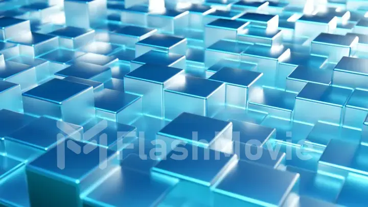 Abstract blue metallic background from cubes. Wall of a metal cube. 3d illustration