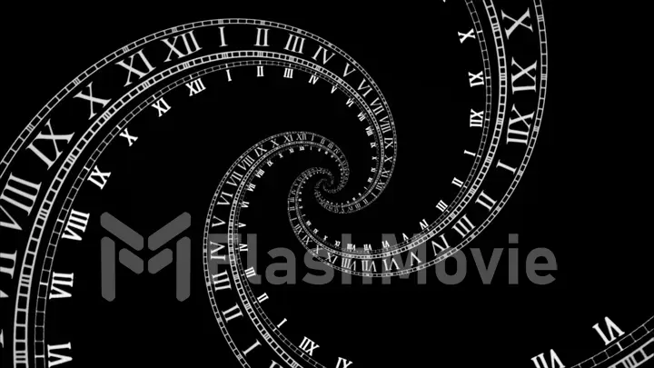 Rotating spiral of clock from numbers abstract 3d illustration