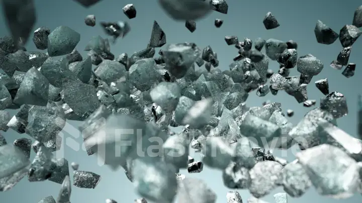 Ice chunks flying up in the air in slow motion. 3d illustration