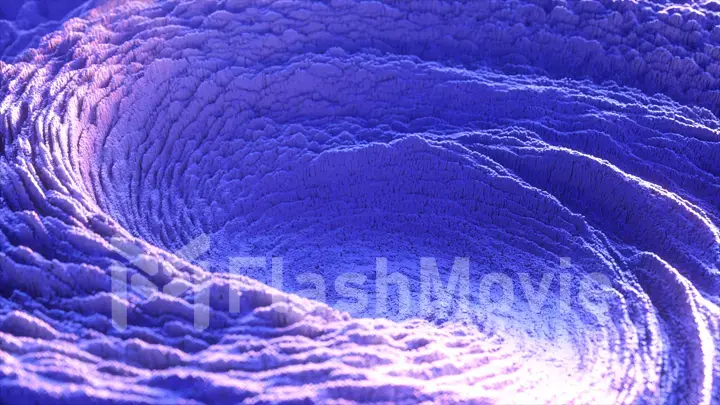 Abstract wave displacement surface. Abstract planet surface. Noise texture makes a highs and lows surface details. Blue pink spectrum. 3d illustration