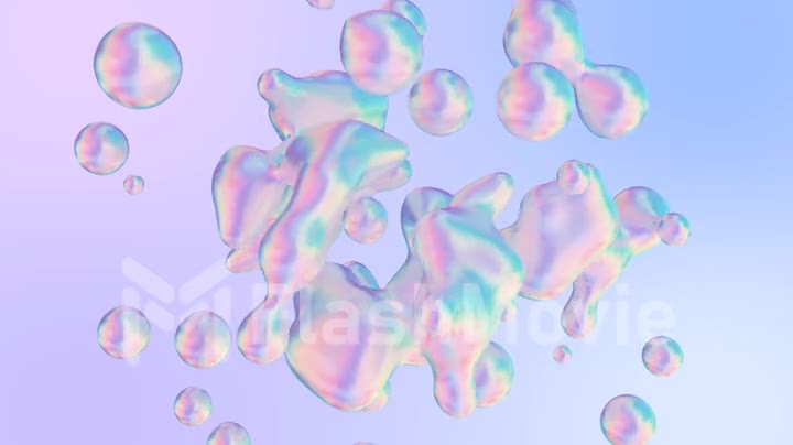 Holographic liquid blobs abstract flowing animation. 4K abstract background loop.