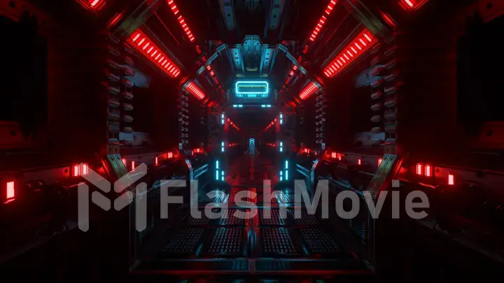 Flying into spaceship tunnel, sci-fi spaceship corridor. Futuristic technology for technical titles and backgrounds. Internet traffic graphics, speed. 33d illustration