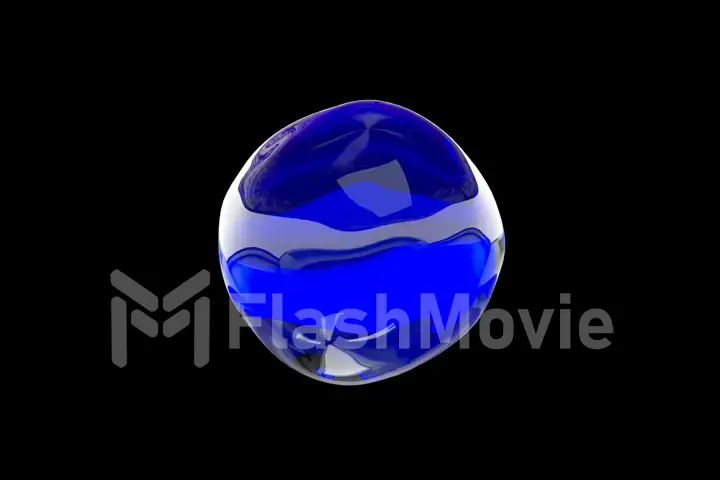 Clear blue paint drop moves on an isolated black background. 3d illustration