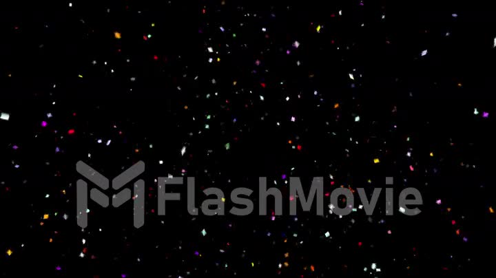 Multi colored Confetti Party Popper Explosions on a Black Backgrounds