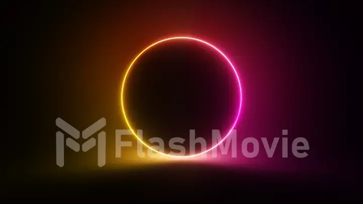 Abstract circular neon background. Fluorescent glowing neon glowing blinking light gradient. 3d illustration