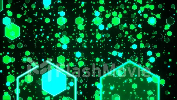 Abstract technological background with green luminous hexagons. 3d illustration