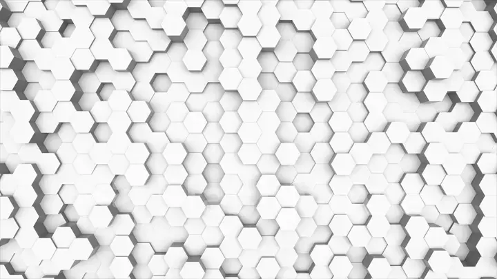 Random waving motion abstract background from hexagon geometric surface loop: light bright clean minimal hexagonal grid pattern, canvas in pure wall architectural white. 3d illustration