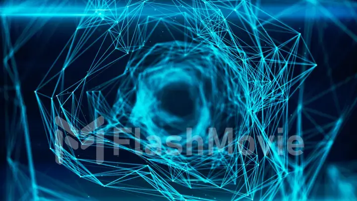 3d illustration Flying Through Digital Data Tunnel made of digital nodes and connection paths