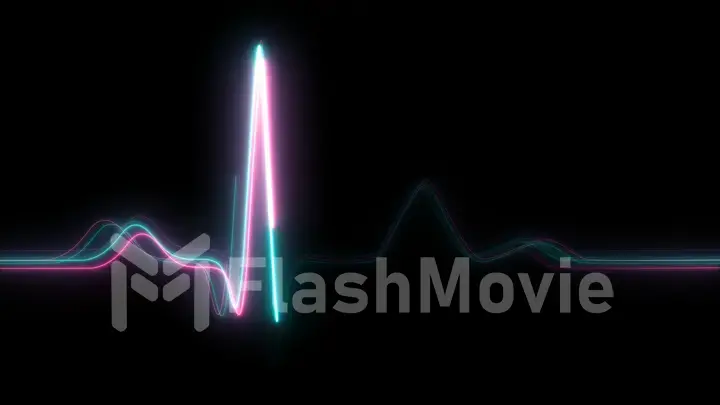 Neon heartbeat on black isolated background. 3d illustration. Background heartbeat line neon light heart rate display screen medical research