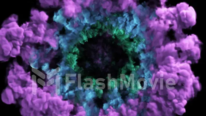 Shock wave smoke explosion effect, shockwave, ignition, magical effect isolated on black background 3d illustration