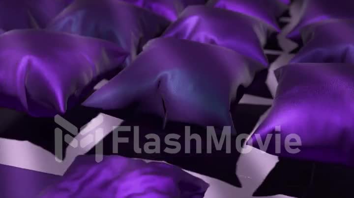 Abstract concept. A violet satin pillow inflates and floats above the floor, casting a shadow. 3d animation