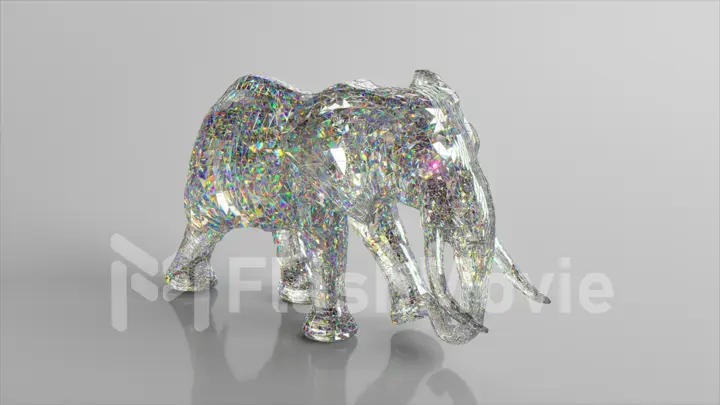 Diamond elephant. The concept of nature and animals. Low poly. White color. 3d illustration