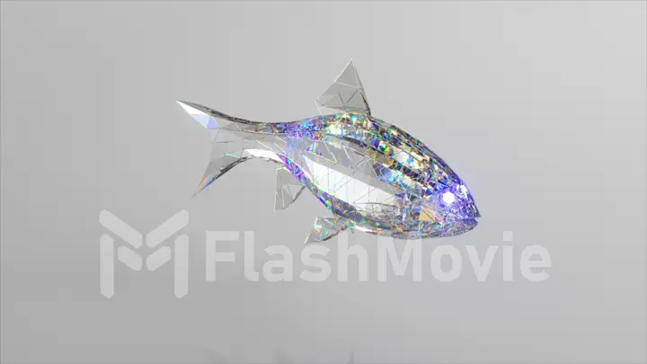 Diamond fish. The concept of nature and animals. Low poly. White color. 3d illustration