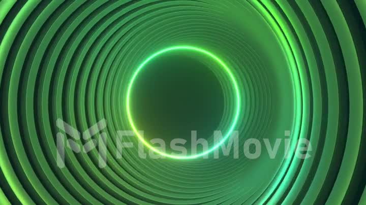 Green neon circle abstract futuristic high tech motion background. Seamless looping 3d animation