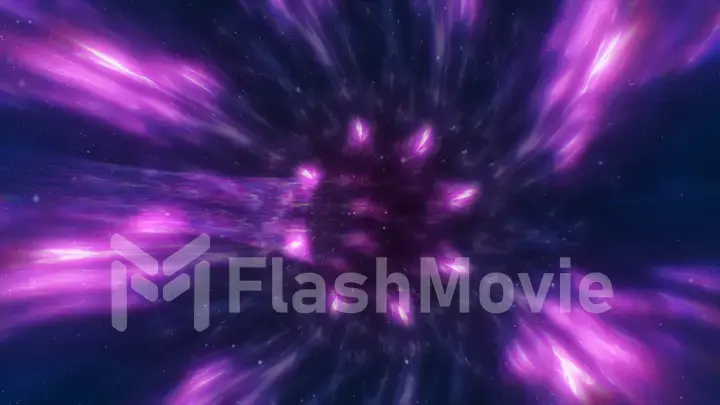 Conceptual loopable animation of a warp tunnel in outer space travelling at the speed of light spiralling asymmetrically in a dynamic explosion of force and energy 3d illustration