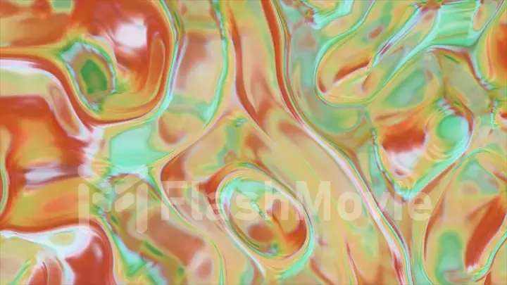 Animated 3D waving fabric texture. Liquid holographic background. Smooth wave surface of silk fabric with ripples and folds of fabric. 3d illustration