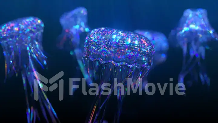 Diamond jellyfish floating upwards. Diamond collection of animals. 3d illustration