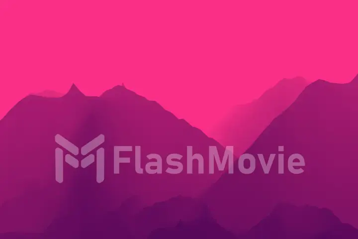 Colorful unreal flight over canyon and mountains in fog 3d illustration