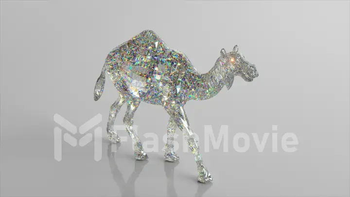 Diamond camel. The concept of nature and animals. Low poly. White color. 3d illustration