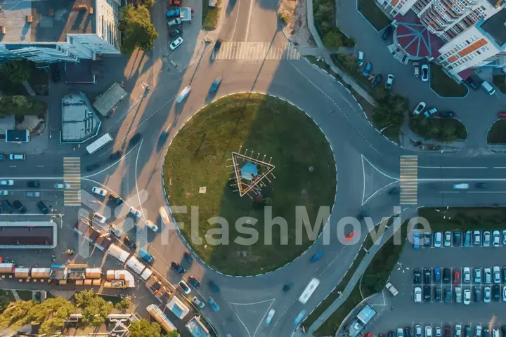 Aerial 4k top view of traffic in a circle