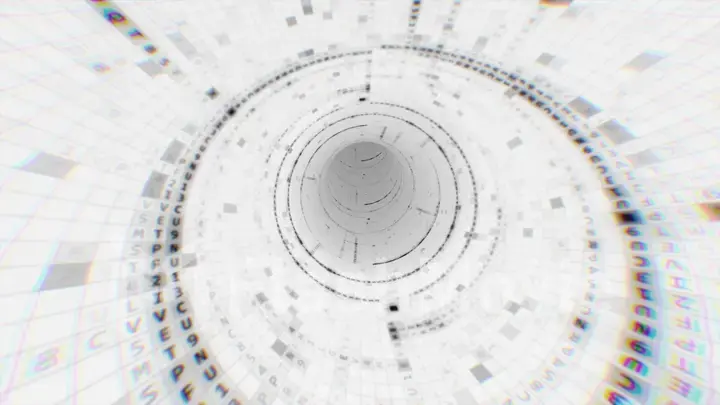 Data tunnel journey 3d illustration Shot inside fibre optic cable. Transmission of digital information as a binary signal