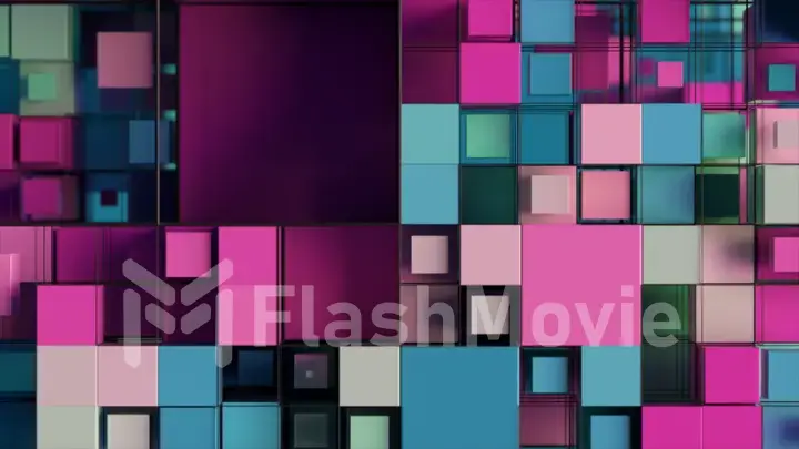 Abstract background with motion cubes. An array of different sized squares in a grid. 3d illustration