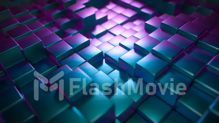 Abstract background of metal glossy cubes. Modern fashion lighting. 3d illustration