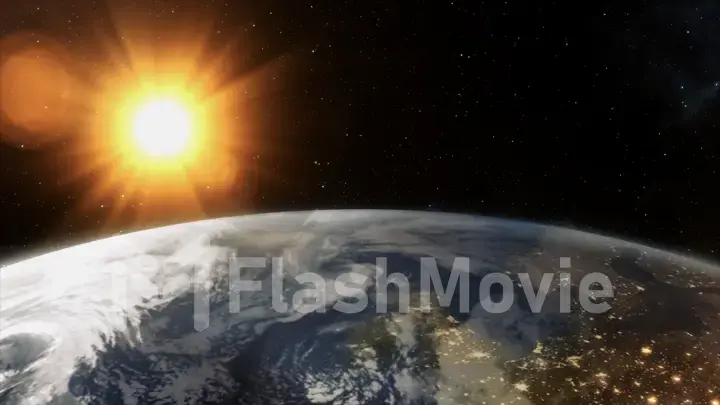 Our earth in cosmos and bright sun. 3d rendering