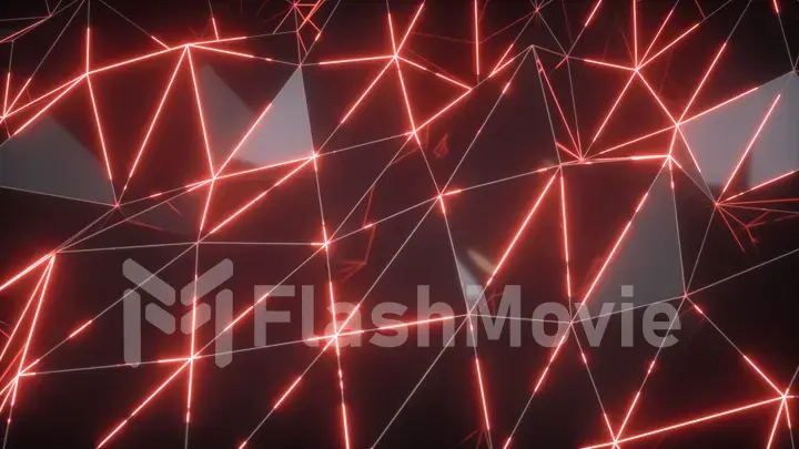 Abstract motion background. Low-poly dark waving surface with glowing red light. 3d illustration