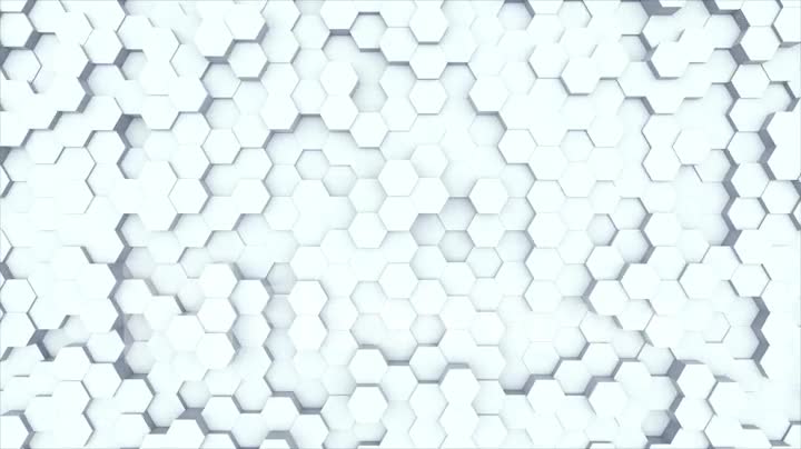 Random waving motion abstract background from hexagon geometric surface loop: light bright clean minimal hexagonal grid pattern, canvas in pure wall architectural white. Seamless loop cg 3d animation