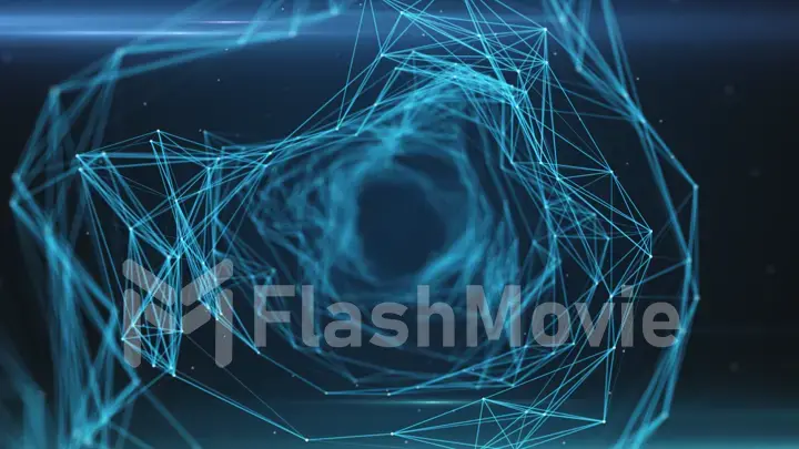 3d illustration Flying Through Digital Data Tunnel made of digital nodes and connection paths