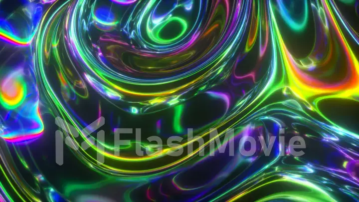 Colorful abstract animated background. The movement of a transparent multi-colored glass surface. Active movement of the liquid effect. Conceptual art. Rainbow gradient. 3d illustration