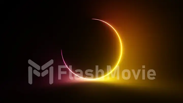 Abstract circular neon background. Fluorescent glowing neon glowing light gradient. 3d illustration